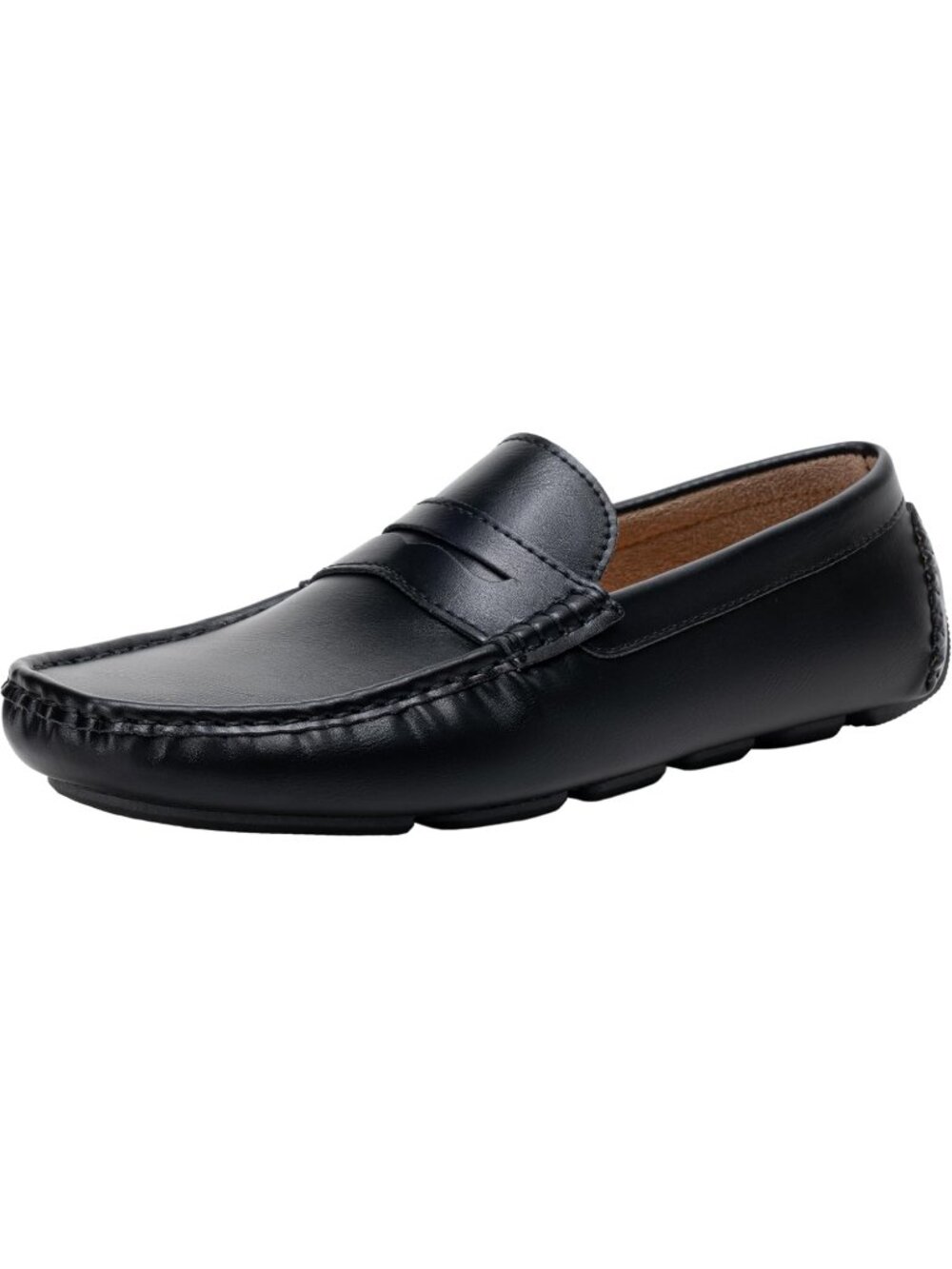 Men's Black 1 Square Toe Casual Dress Lightweight Flat Slip On Penny Loafers
